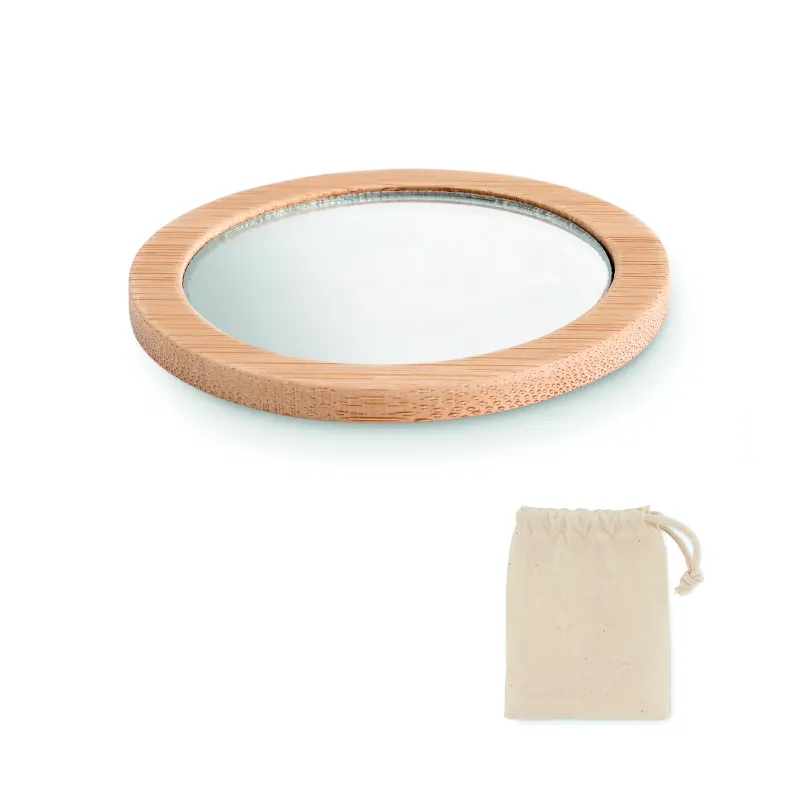 Miroir en bambou avec pochette en coton – Élégant et écologique