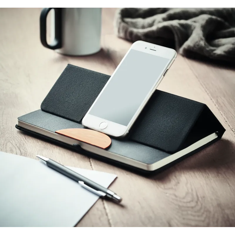 Carnet A5 en RPET et bambou avec support smartphone – personnalisable
