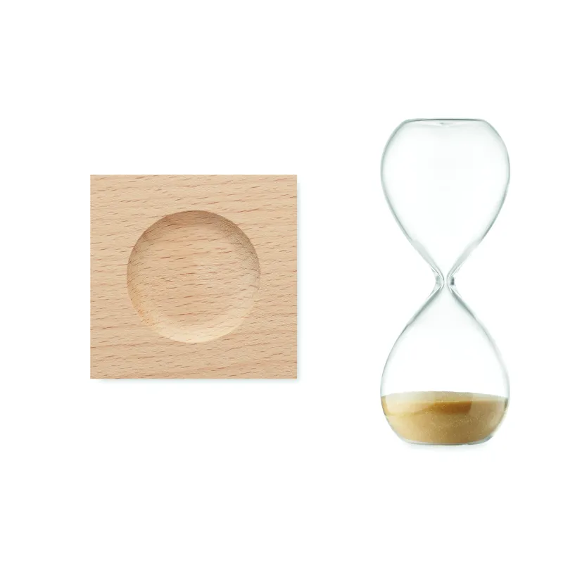 Sablier en verre borosilicate et bois – Élégant & personnalisable