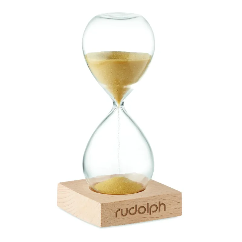 Sablier en verre borosilicate et bois – Élégant & personnalisable