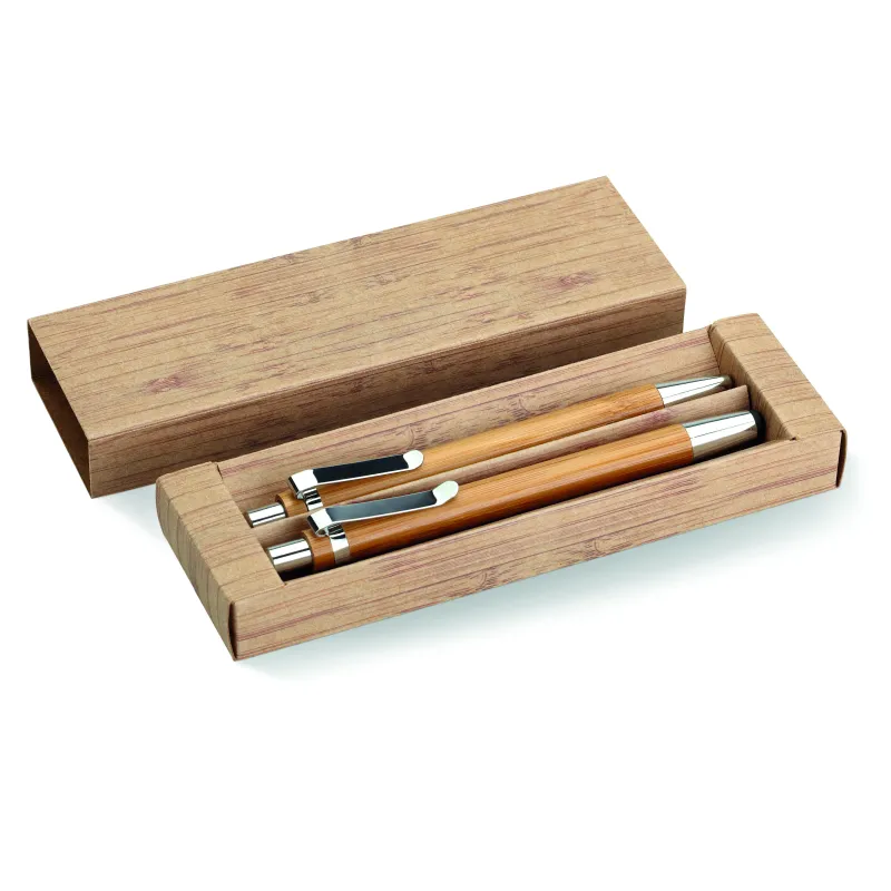 Coffret stylo et portemine en bambou – Stylo tactile encre bleue & boîte personnalisable