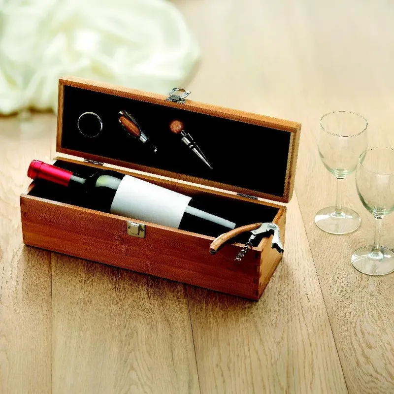 Boîte cadeau en bambou personnalisée pour vin et accessoires