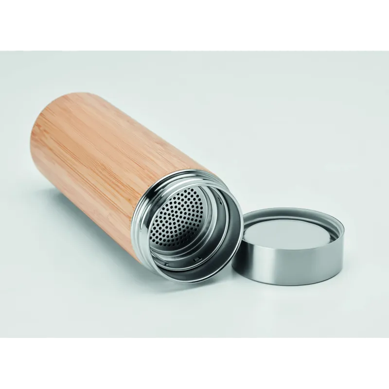 Gourde isotherme bambou inox avec infuseur thé personnalisable 400 ml