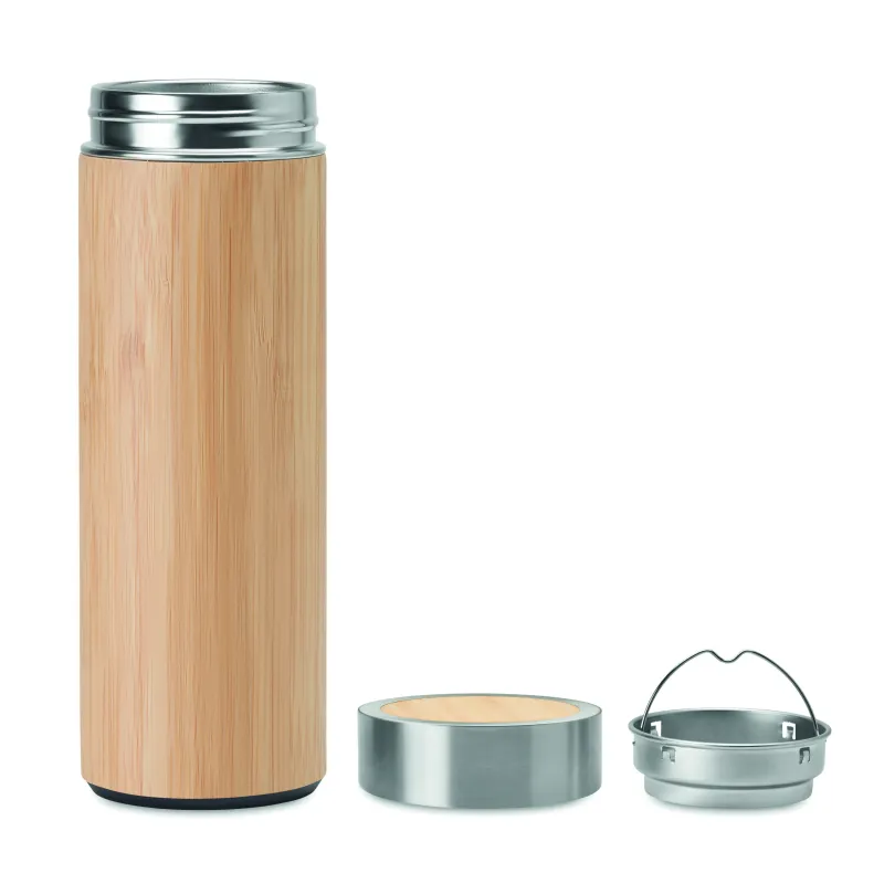Gourde isotherme bambou inox avec infuseur thé personnalisable 400 ml