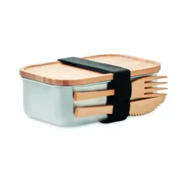 Lunchbox personnalisable inox & bambou – Avec couverts, 600 ml