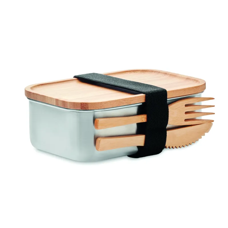 Lunchbox personnalisable inox & bambou – Avec couverts, 600 ml