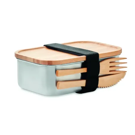 Lunchbox personnalisable inox & bambou – Avec couverts, 600 ml
