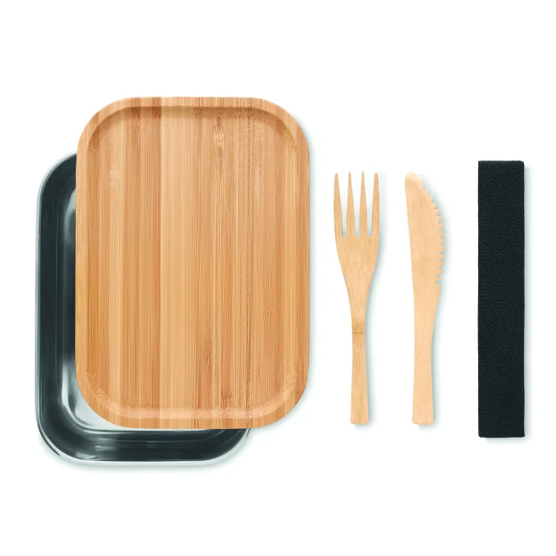 Lunchbox personnalisable inox & bambou – Avec couverts, 600 ml