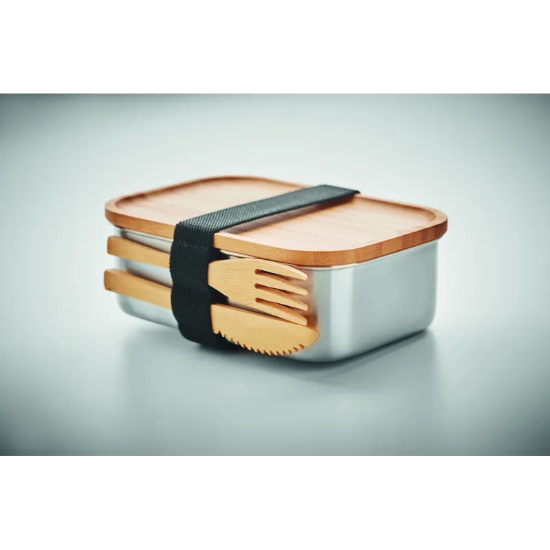 Lunchbox personnalisable inox & bambou – Avec couverts, 600 ml