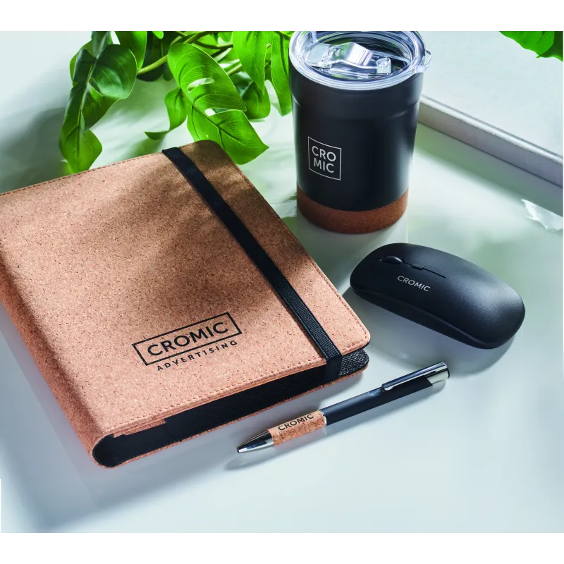 Conférencier A5 en liège – Carnet amovible recyclé & accessoires personnalisables