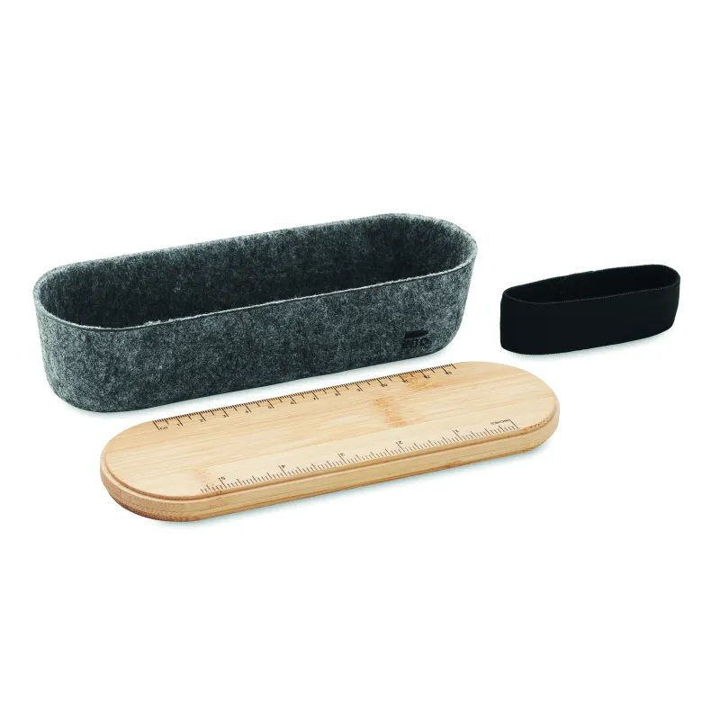 Trousse RPET en bambou – Support téléphone & règle intégrée