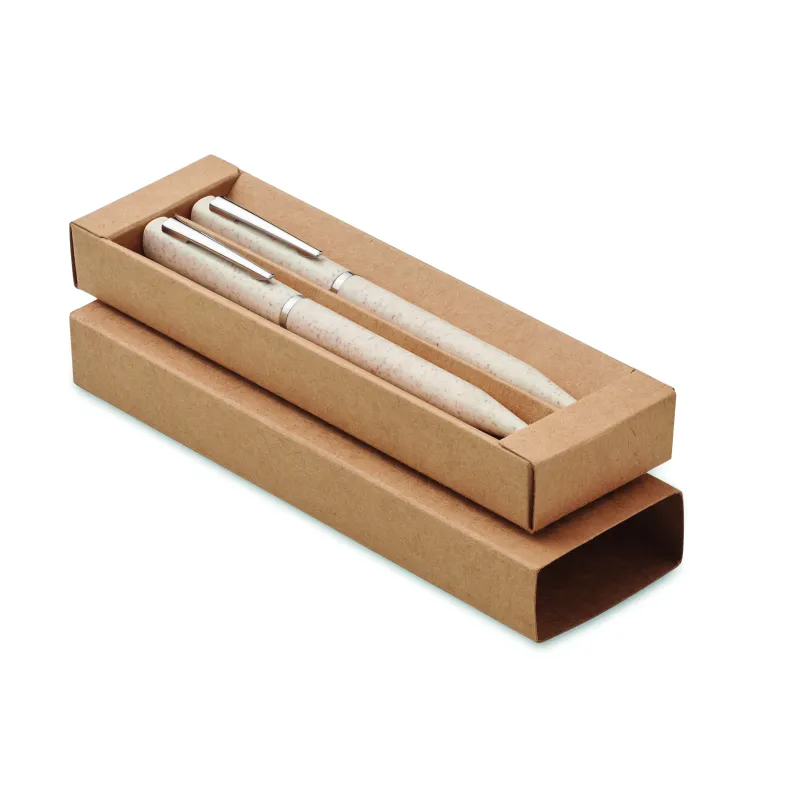 Parure de stylos écologique en paille de blé – Stylo encre bleue et graphite sans encre