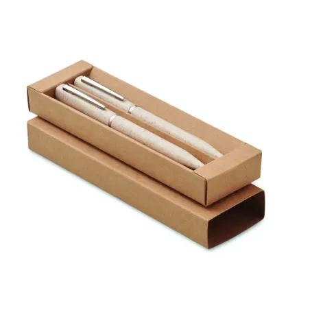 Parure de stylos écologique en paille de blé – Stylo encre bleue et graphite sans encre