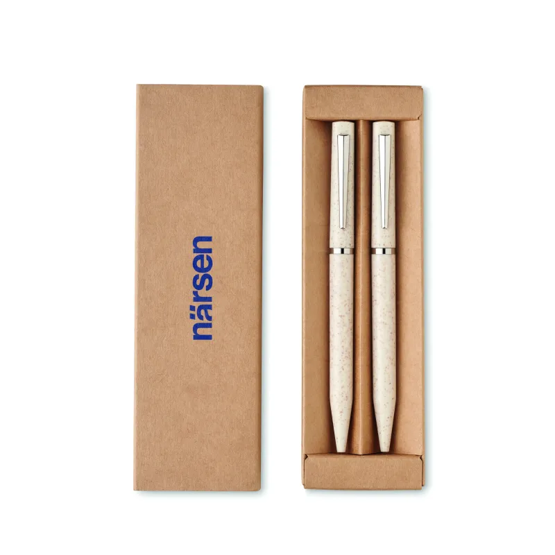 Parure de stylos écologique en paille de blé – Stylo encre bleue et graphite sans encre