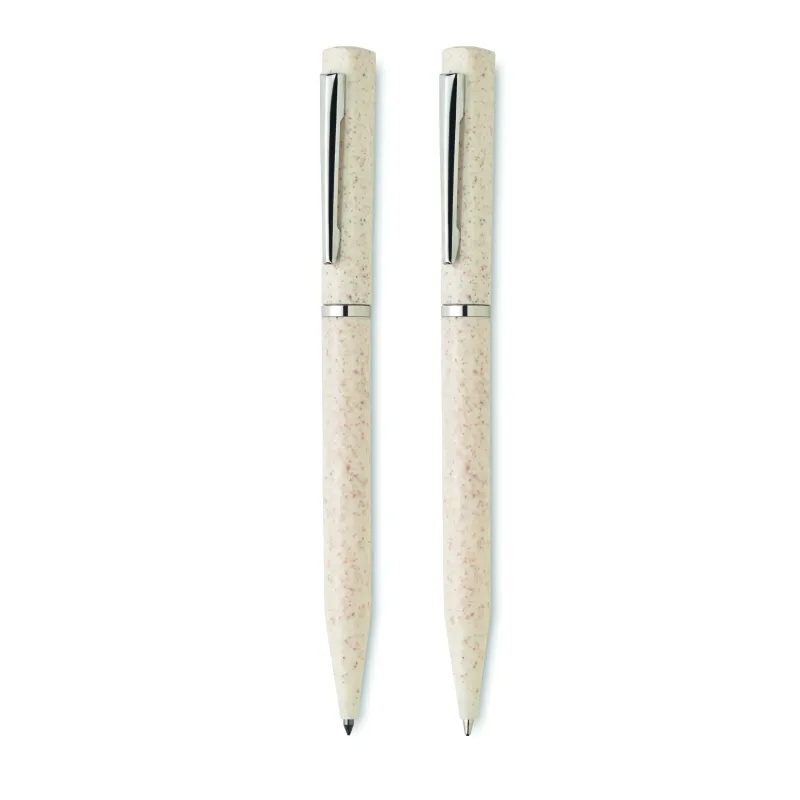 Parure de stylos écologique en paille de blé – Stylo encre bleue et graphite sans encre