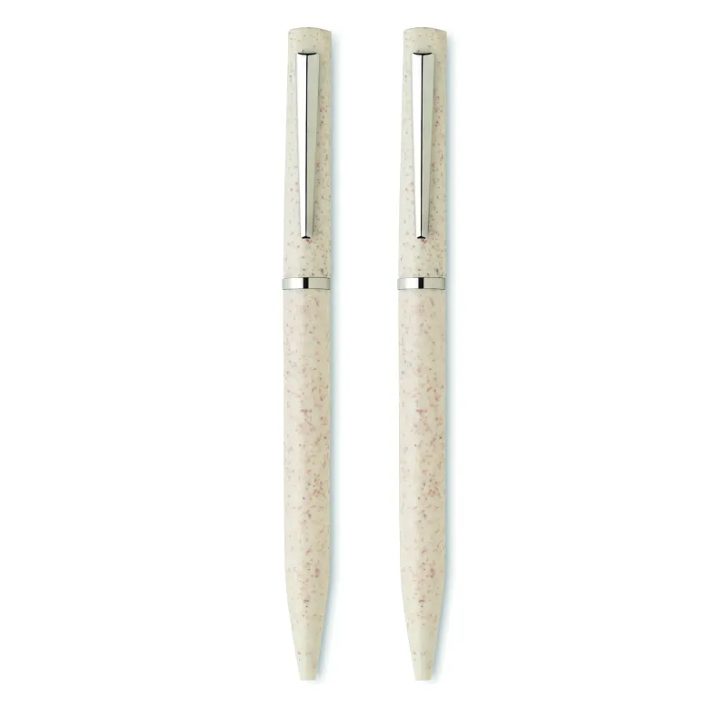 Parure de stylos écologique en paille de blé – Stylo encre bleue et graphite sans encre