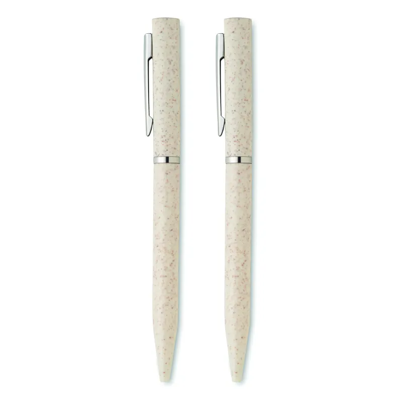 Parure de stylos écologique en paille de blé – Stylo encre bleue et graphite sans encre