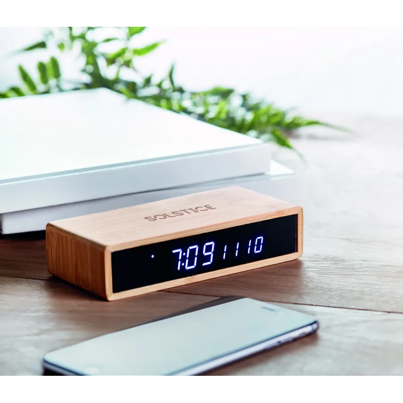 Chargeur sans fil en bambou – Réveil & affichage température