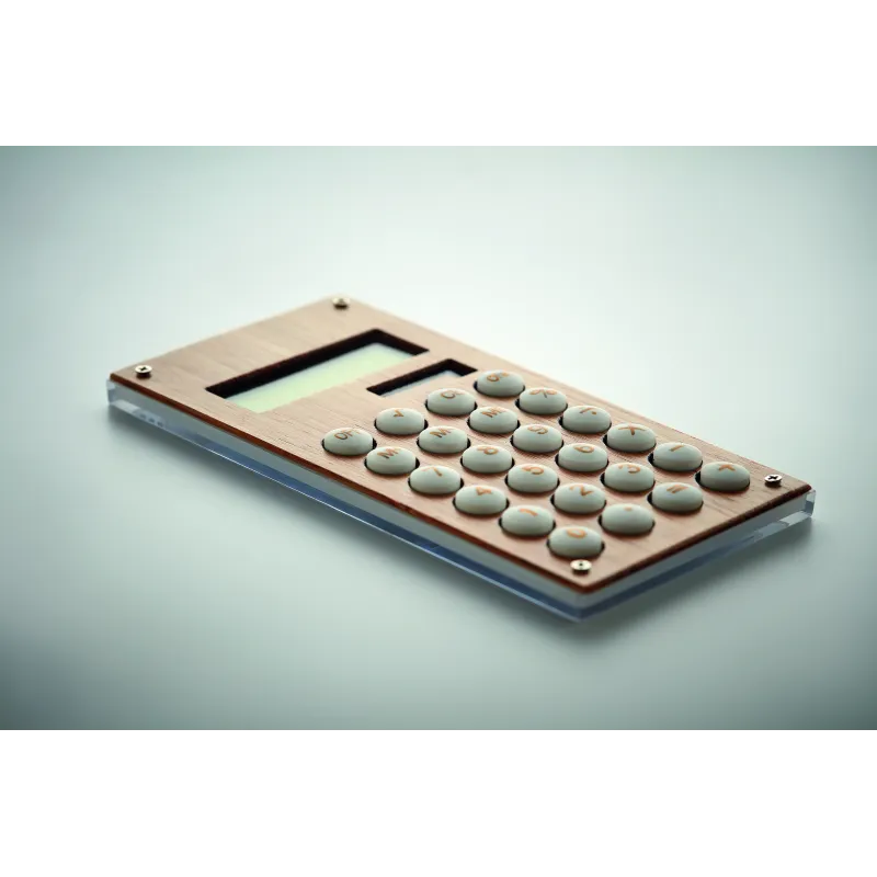 Calculatrice en bambou – Double alimentation solaire & personnalisable