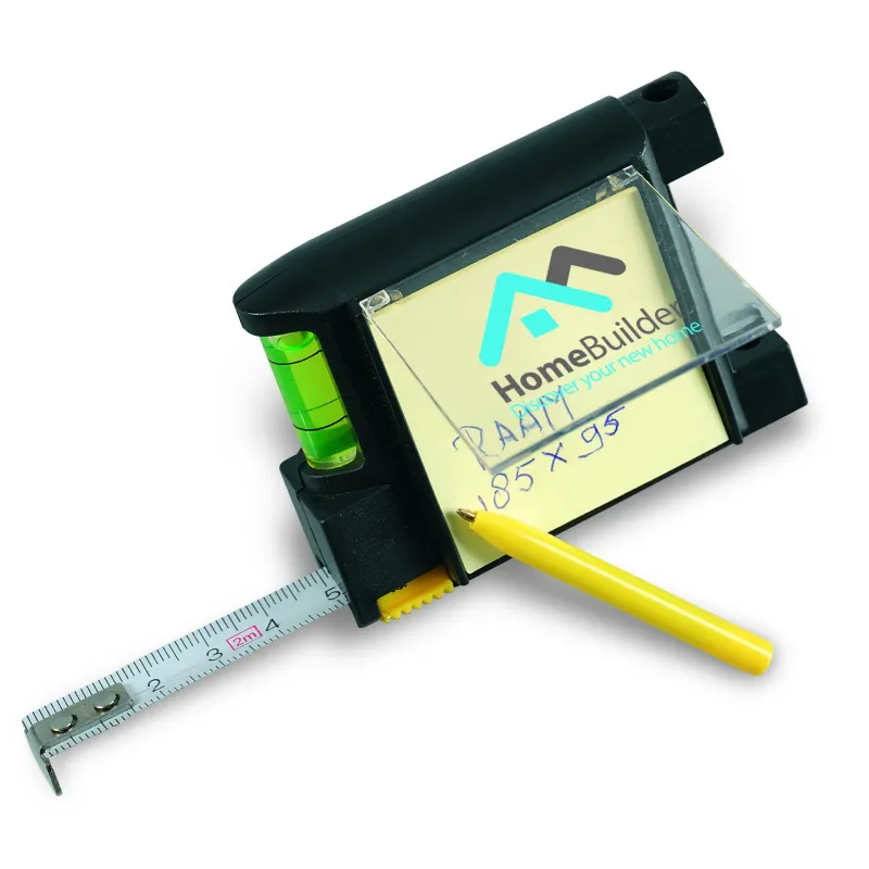 Mètre 2m avec niveau, bloc-notes et stylo - personnalisable